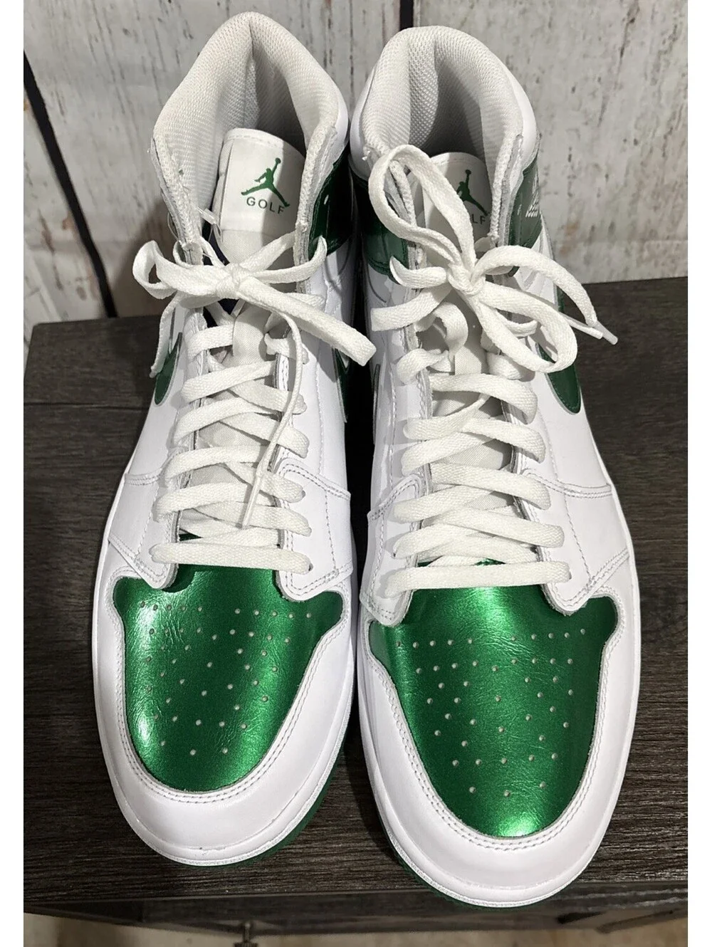 Nike Air Jordan 1 High Golf Shoes In Pine Green And White Men’s Size 14